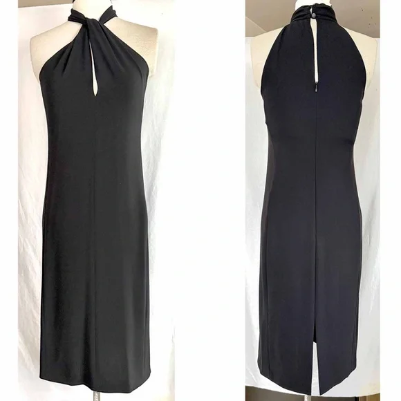 Max Mara Vintage Black Grecian HaNeck Keyhole Crepe Cocktail Dress Women Size 6 - Picture 2 of 8